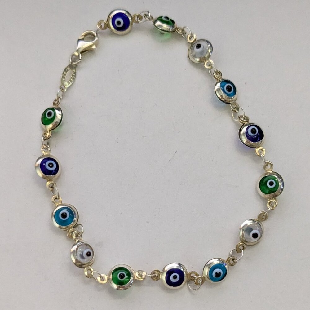 925 Sterling Silver Vermeil Turkey Evil Eye Dainty Bracelet